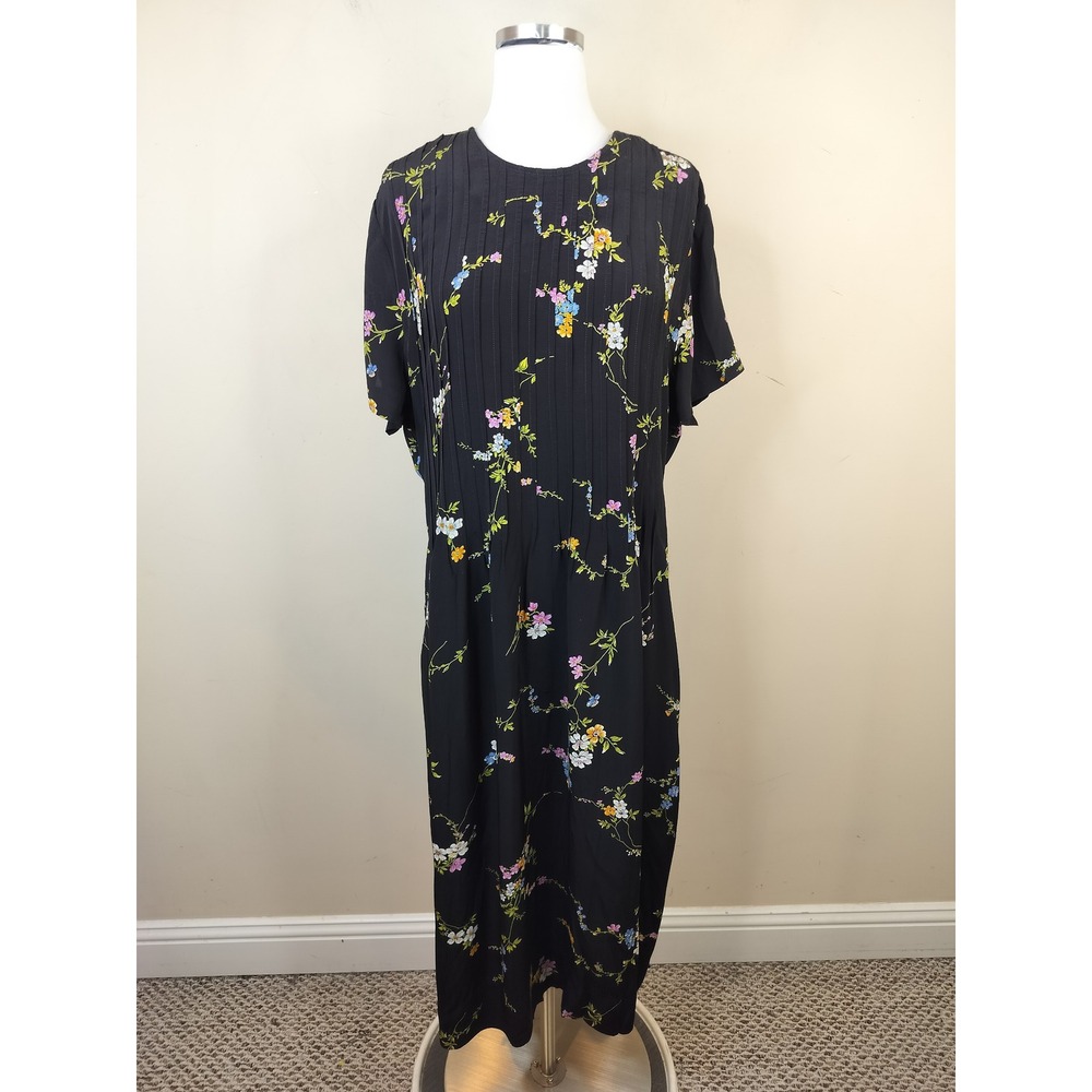 Positive Attitude Floral Midi Dress 18 Womens Pleated Rayon 90s Cottagecore
